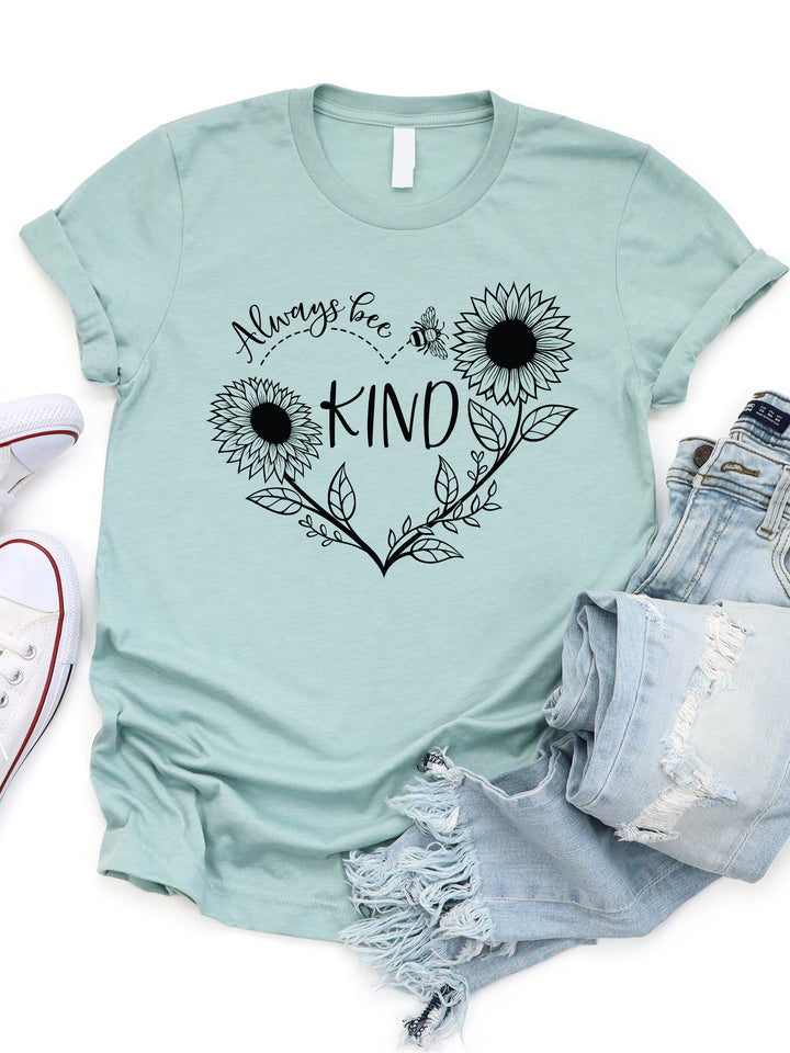 Always Be Kind Sunflower Heart Graphic Tee