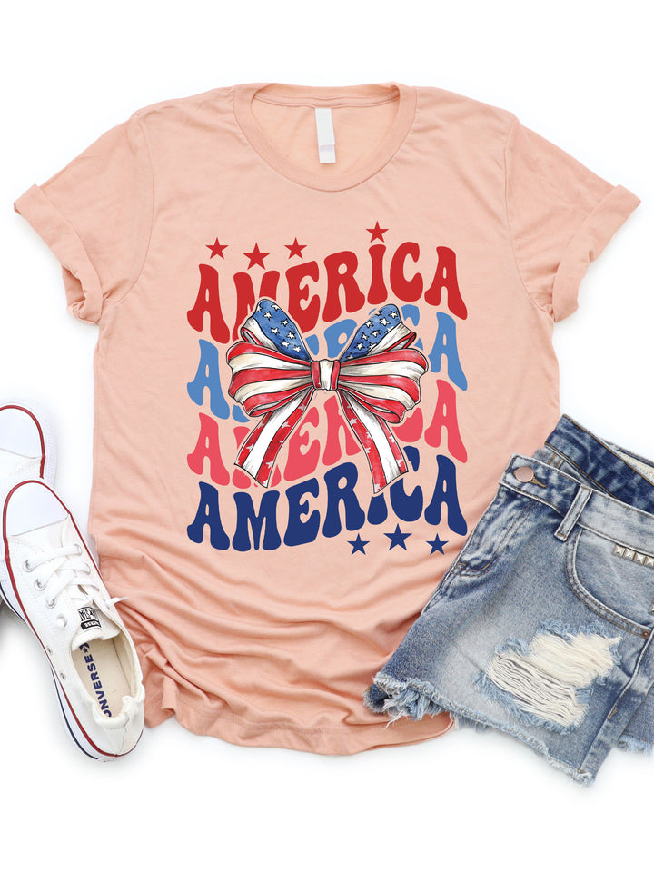 AMERICA Star Stripe Bow Coquette Graphic Tee