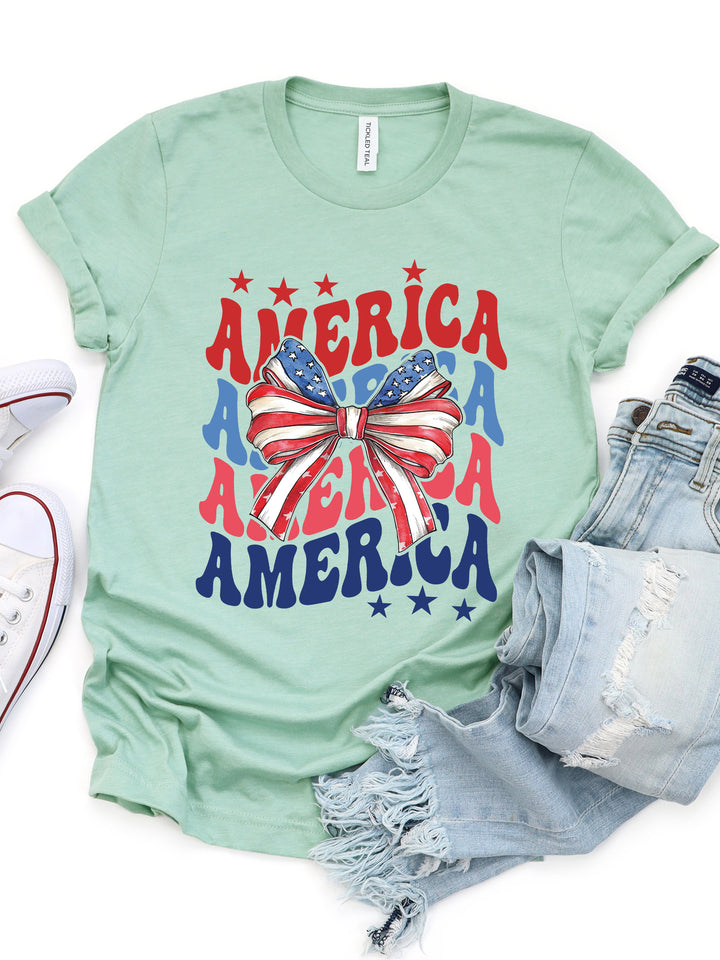 AMERICA Star Stripe Bow Coquette Graphic Tee