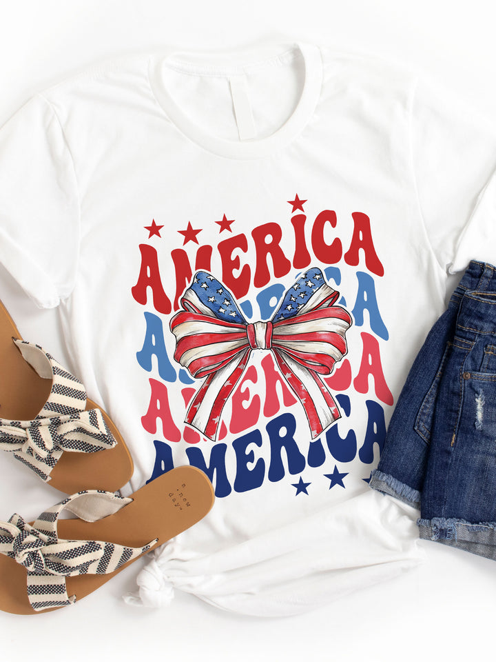 AMERICA Star Stripe Bow Coquette Graphic Tee