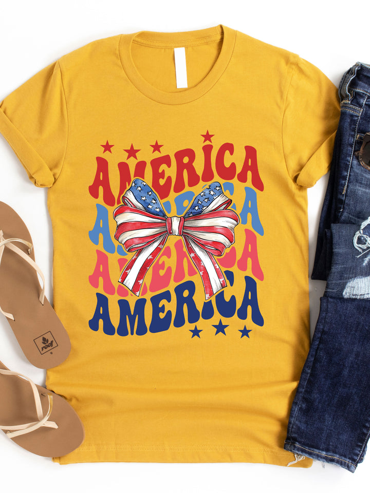 AMERICA Star Stripe Bow Coquette Graphic Tee