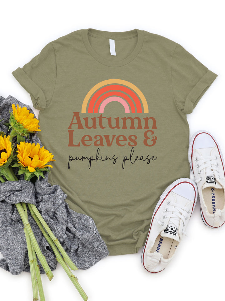 Autumn Leaves & Pumpkins Please Rainbow Graphic Tee