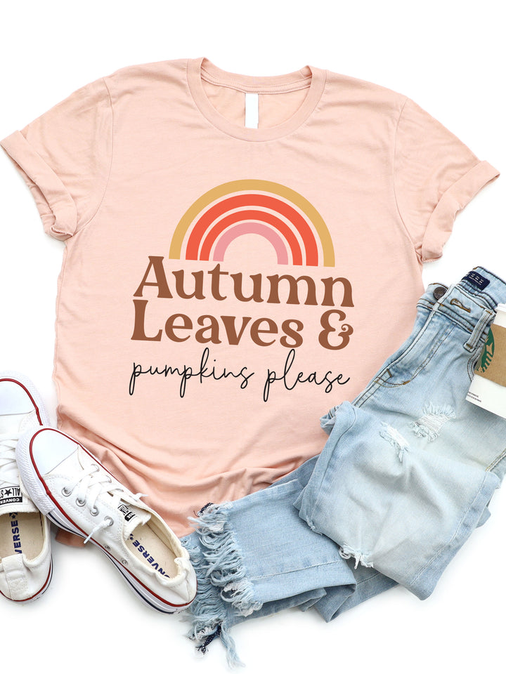 Autumn Leaves & Pumpkins Please Rainbow Graphic Tee