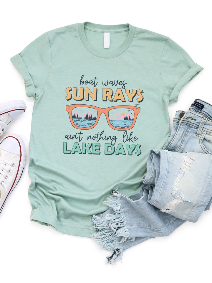 Boat Waves Sun Rays Lake Days Graphic Tee