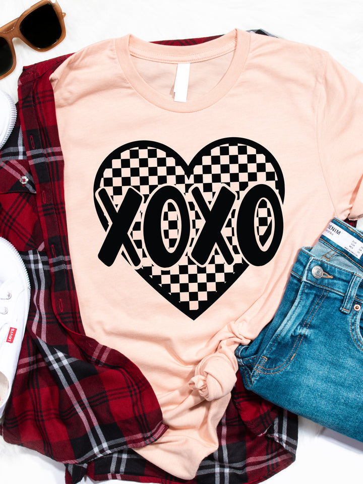 Black Checker XOXO Heart Graphic Tee