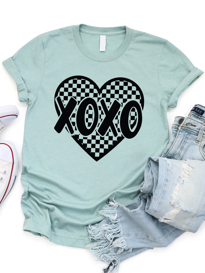 Black Checker XOXO Heart Graphic Tee