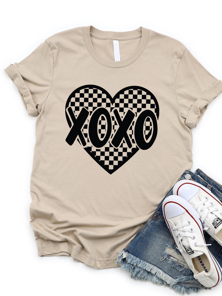 Black Checker XOXO Heart Graphic Tee