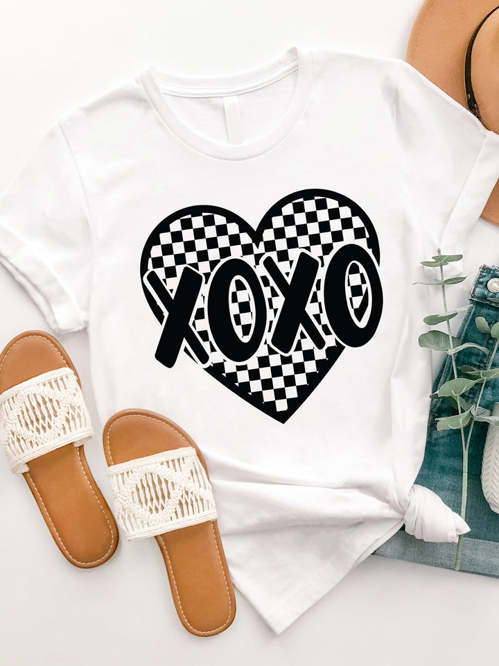 Black Checker XOXO Heart Graphic Tee