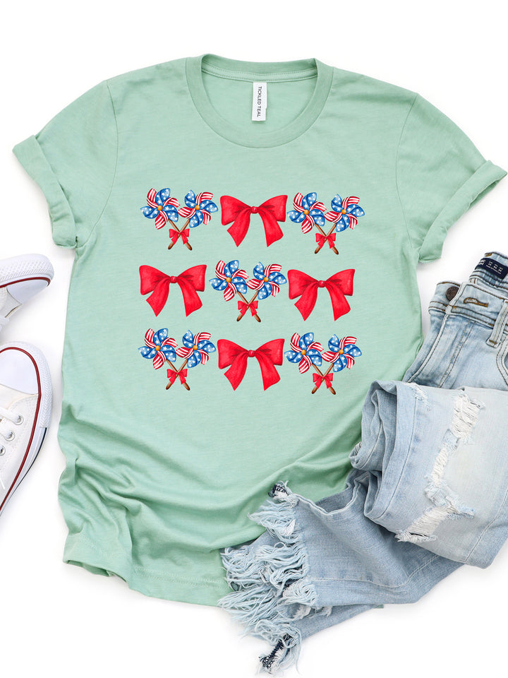 Patriotic Bows & Pinwheels Coquette Graphic Tee