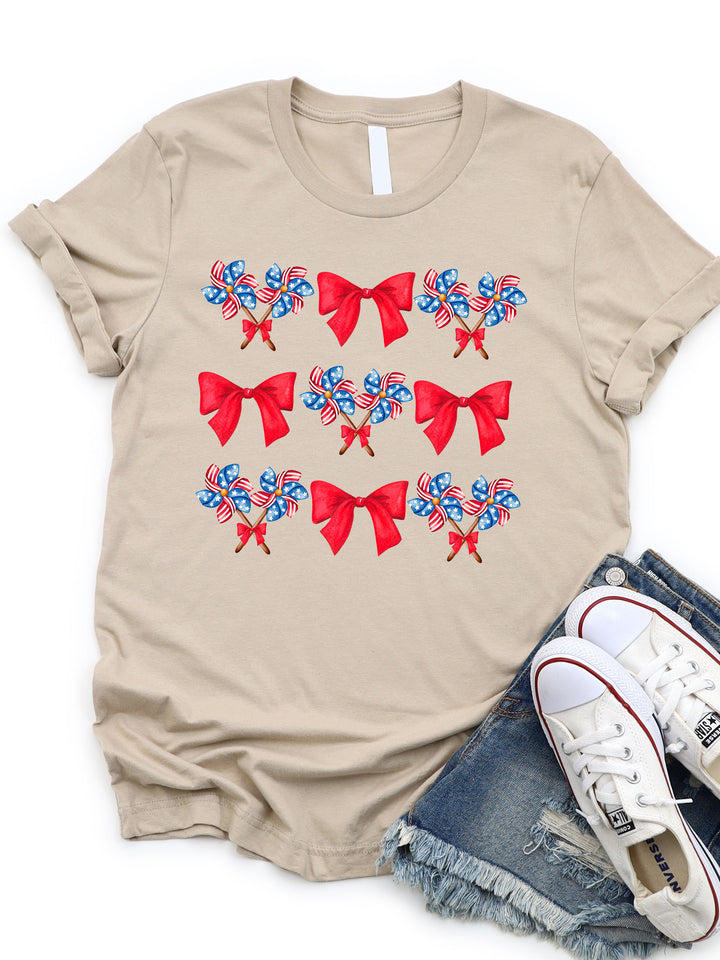 Patriotic Bows & Pinwheels Coquette Graphic Tee
