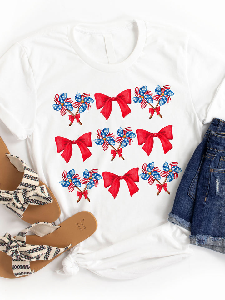 Patriotic Bows & Pinwheels Coquette Graphic Tee
