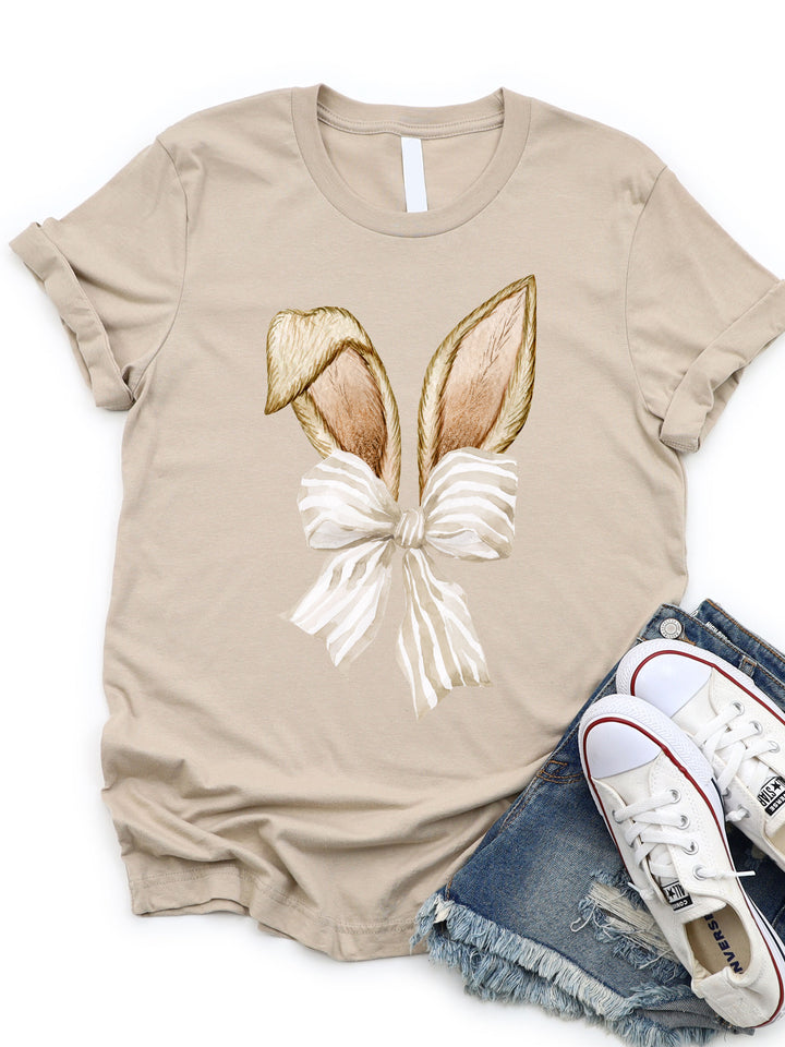 Bunny Ears Striped Bow Graphic Tee