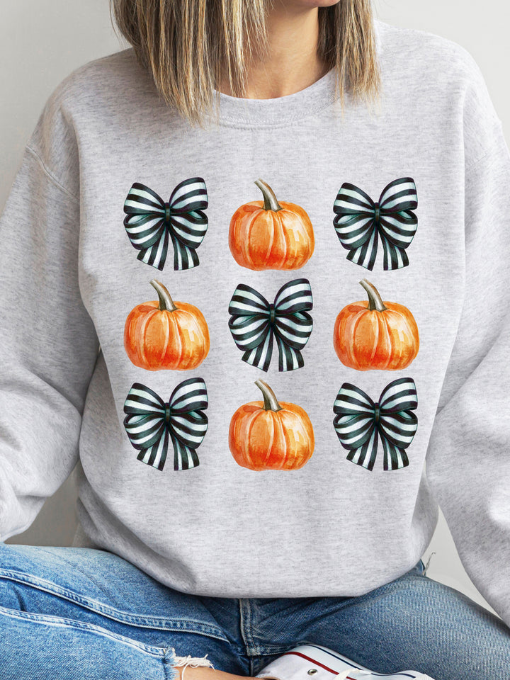 Stripe Bows & Pumpkins Graphic Sweatshirt