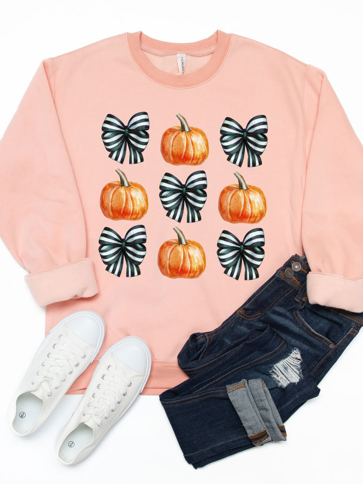 Stripe Bows & Pumpkins Graphic Sweatshirt