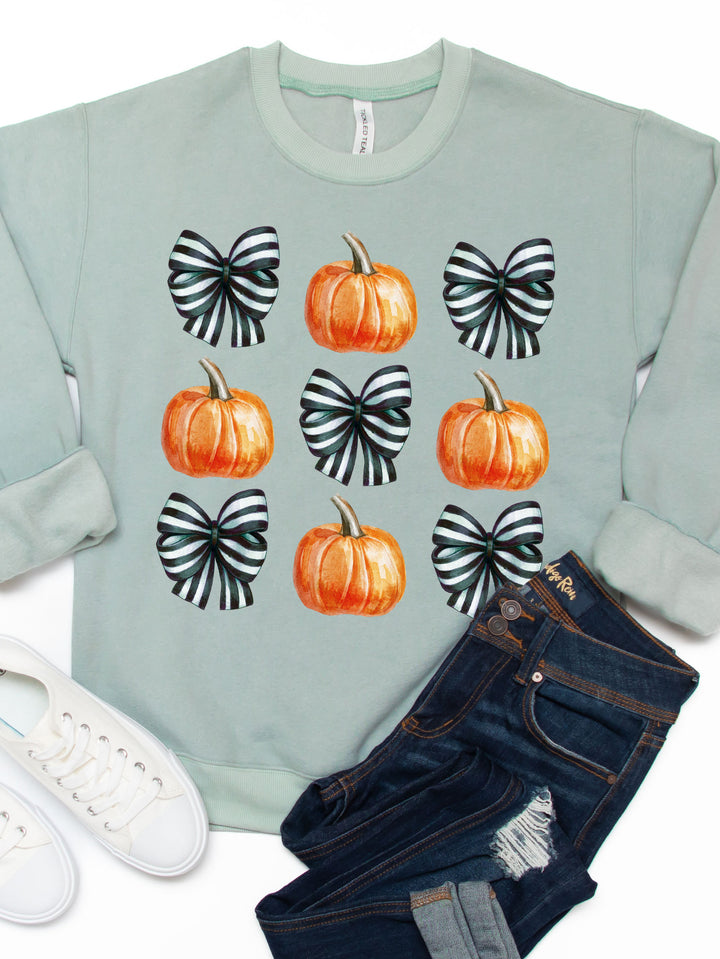 Stripe Bows & Pumpkins Graphic Sweatshirt