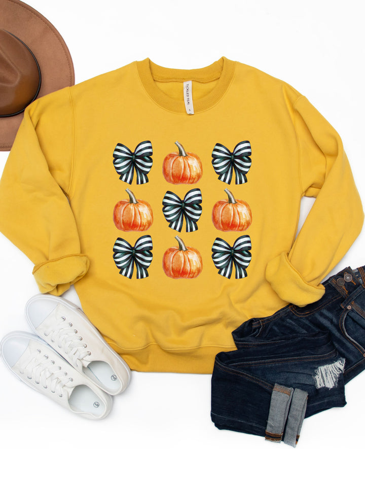 Stripe Bows & Pumpkins Graphic Sweatshirt