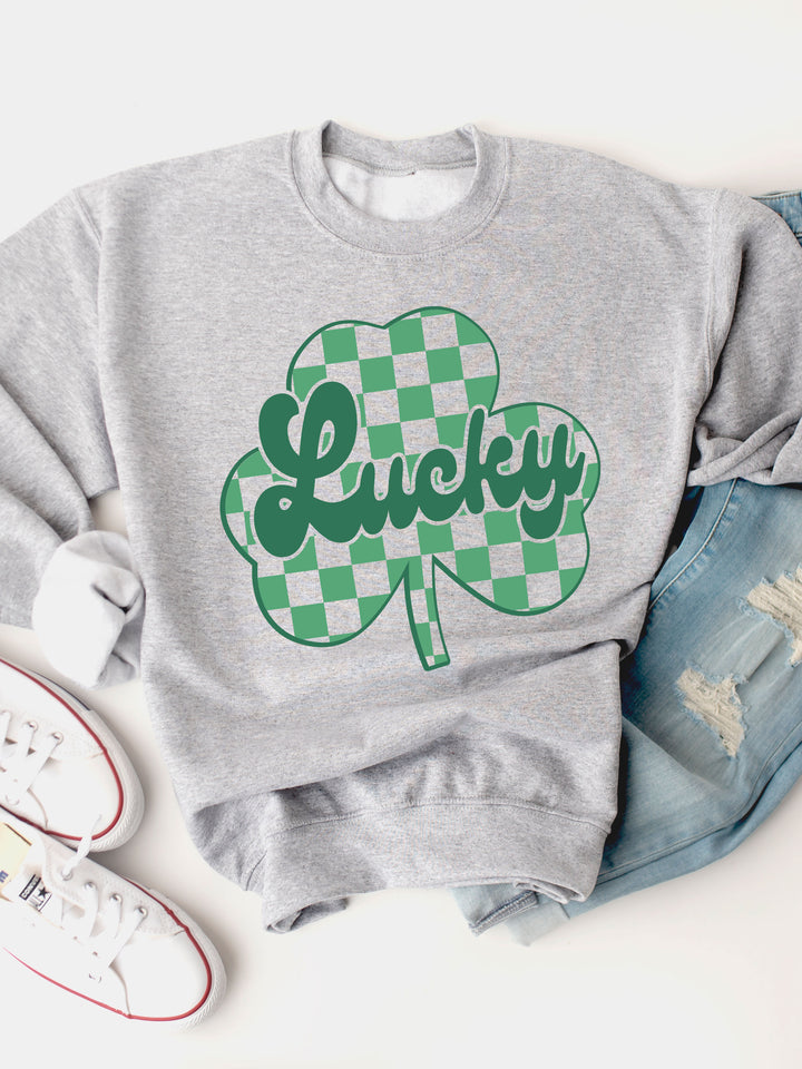 Checkered Clover Lucky  - Graphic Sweatshirt