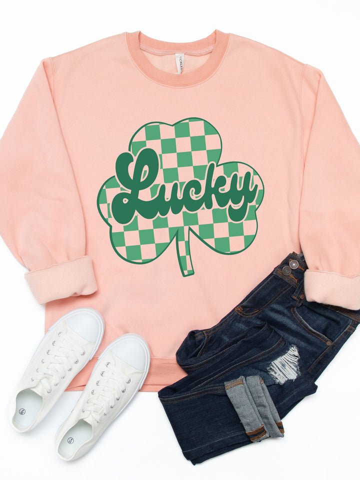 Checkered Clover Lucky  - Graphic Sweatshirt