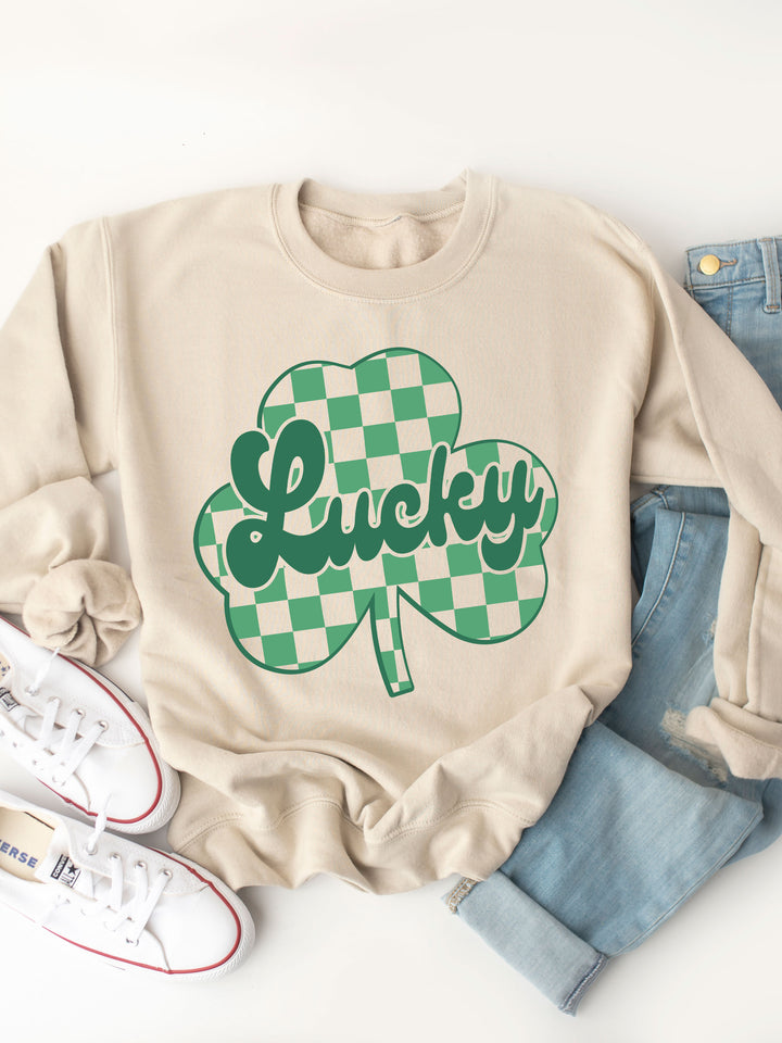 Checkered Clover Lucky  - Graphic Sweatshirt