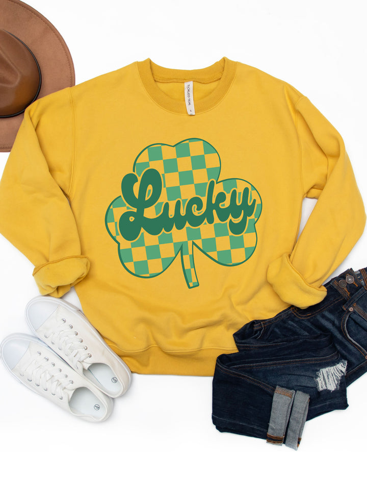 Checkered Clover Lucky  - Graphic Sweatshirt