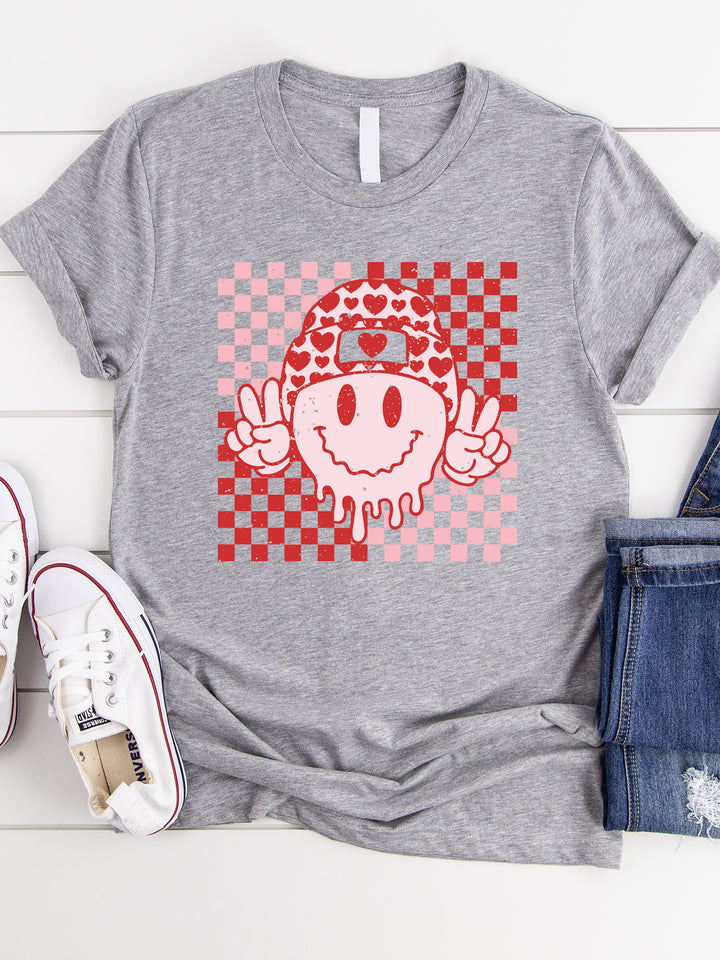 Checker Valentine Smiley Face Graphic Tee