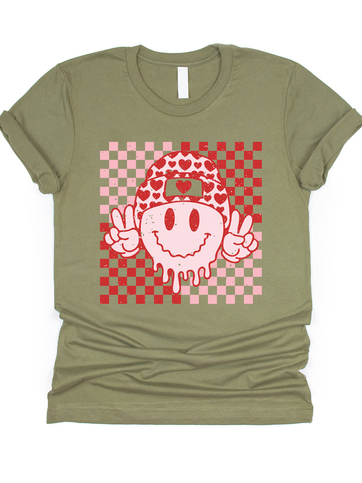 Checker Valentine Smiley Face Graphic Tee