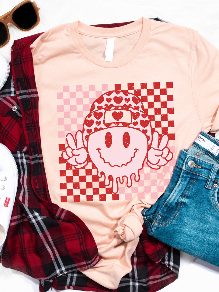Checker Valentine Smiley Face Graphic Tee