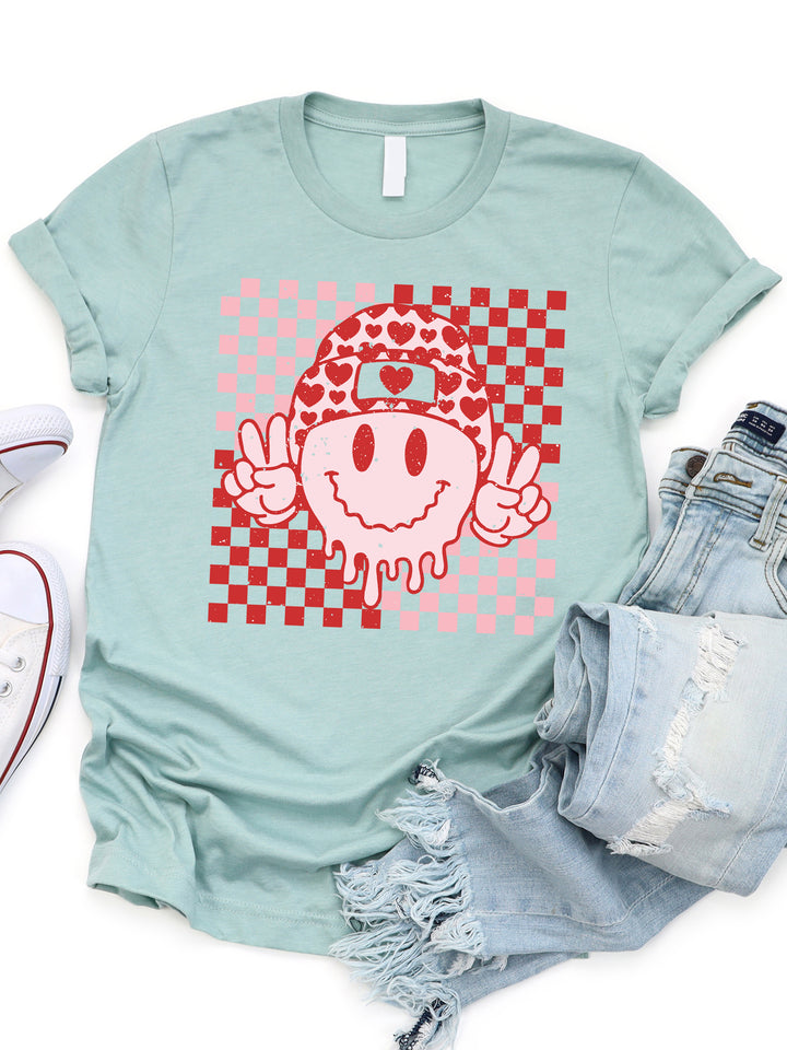 Checker Valentine Smiley Face Graphic Tee