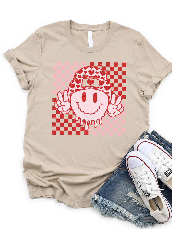 Checker Valentine Smiley Face Graphic Tee