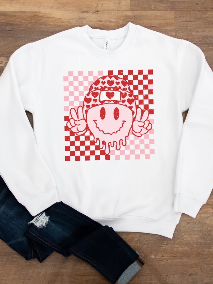 Checker Valentine Smiley Face Graphic Sweatshirt