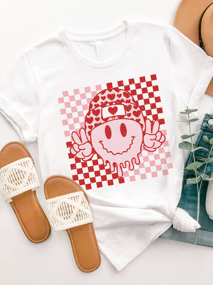Checker Valentine Smiley Face Graphic Tee