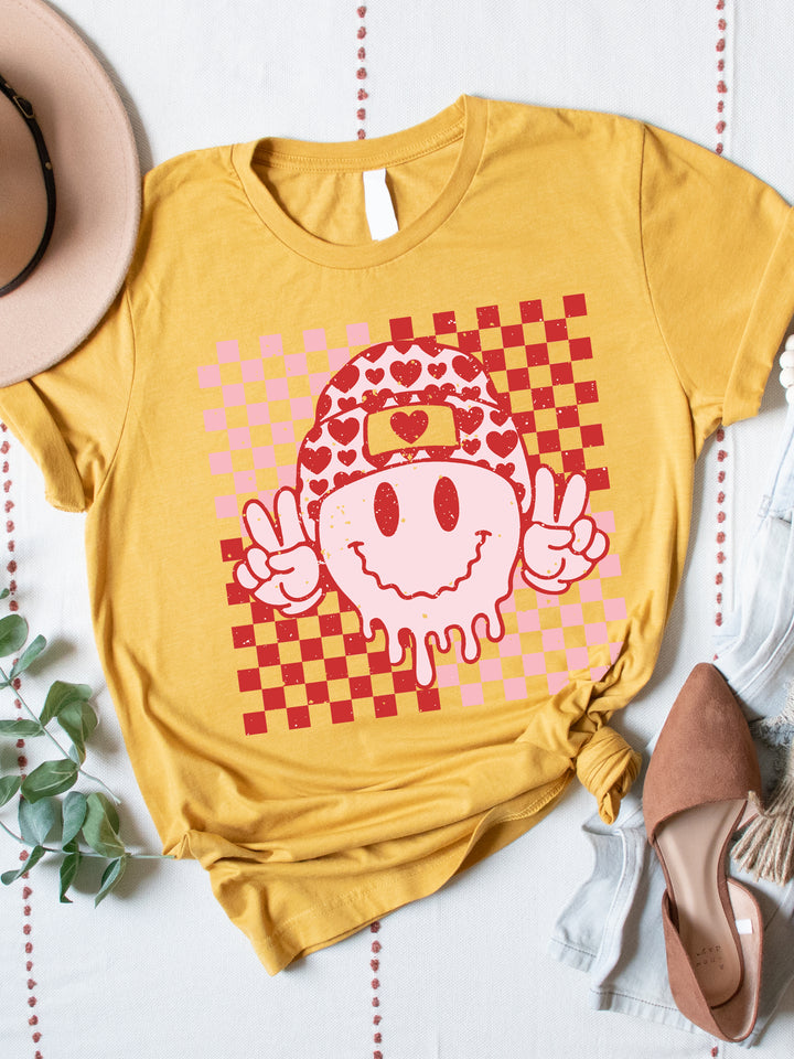 Checker Valentine Smiley Face Graphic Tee
