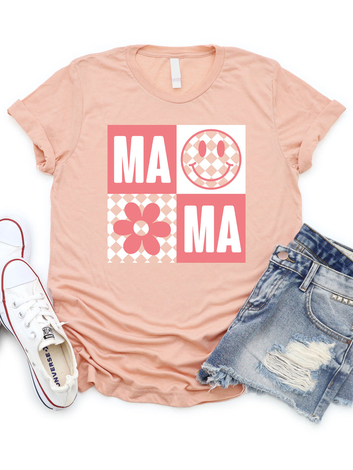 Checkered MAMA Smiley Graphic Tee