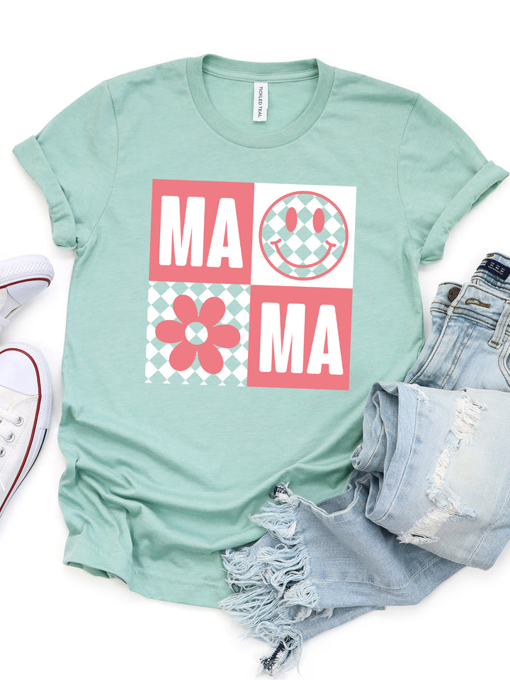 Checkered MAMA Smiley Graphic Tee