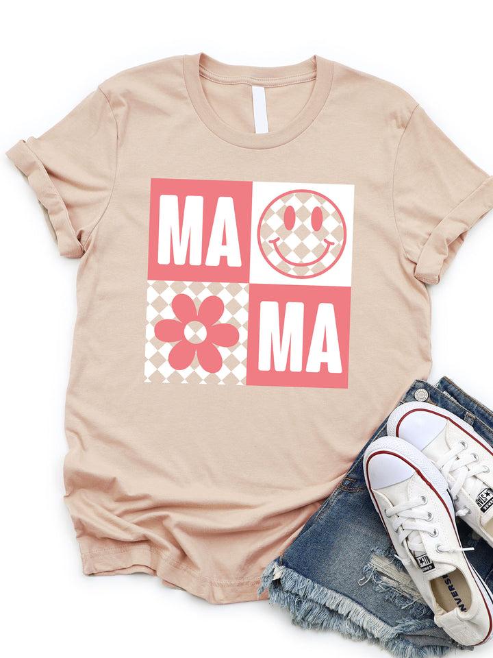 Checkered MAMA Smiley Graphic Tee