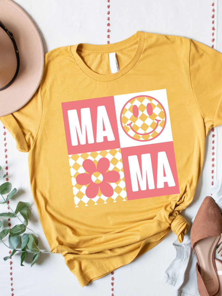Checkered MAMA Smiley Graphic Tee