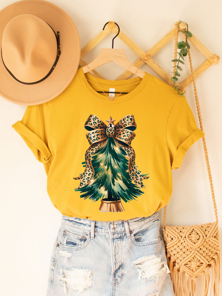 Cheetah Bow Christmas Tree Graphic Tee