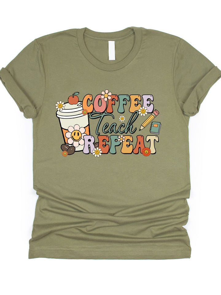 Coffee Teach Repeat Retro Graphic Tee