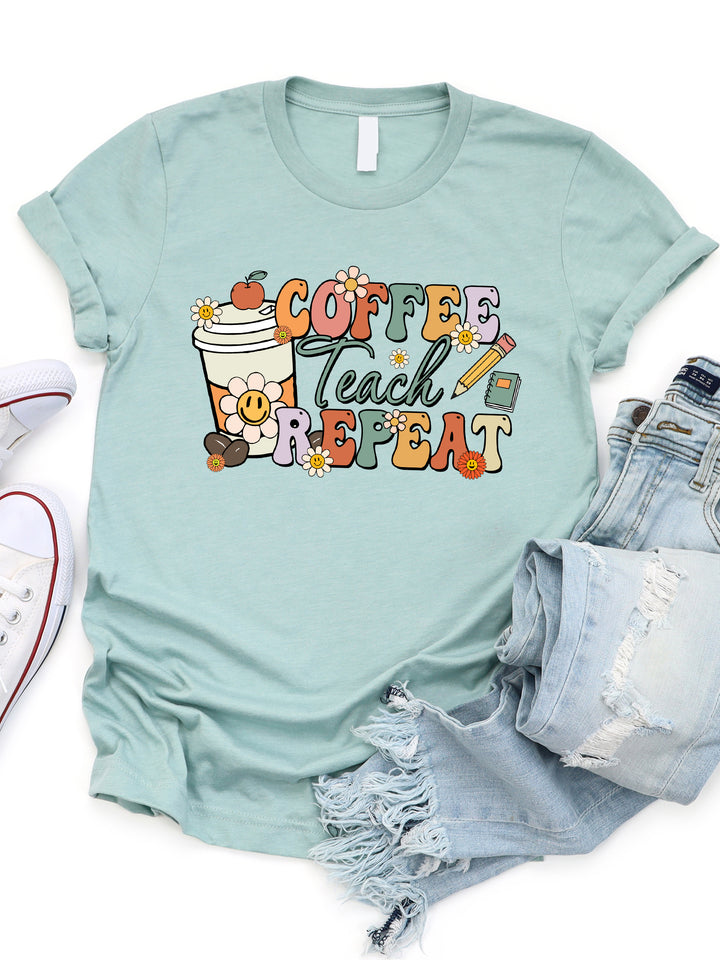 Coffee Teach Repeat Retro Graphic Tee