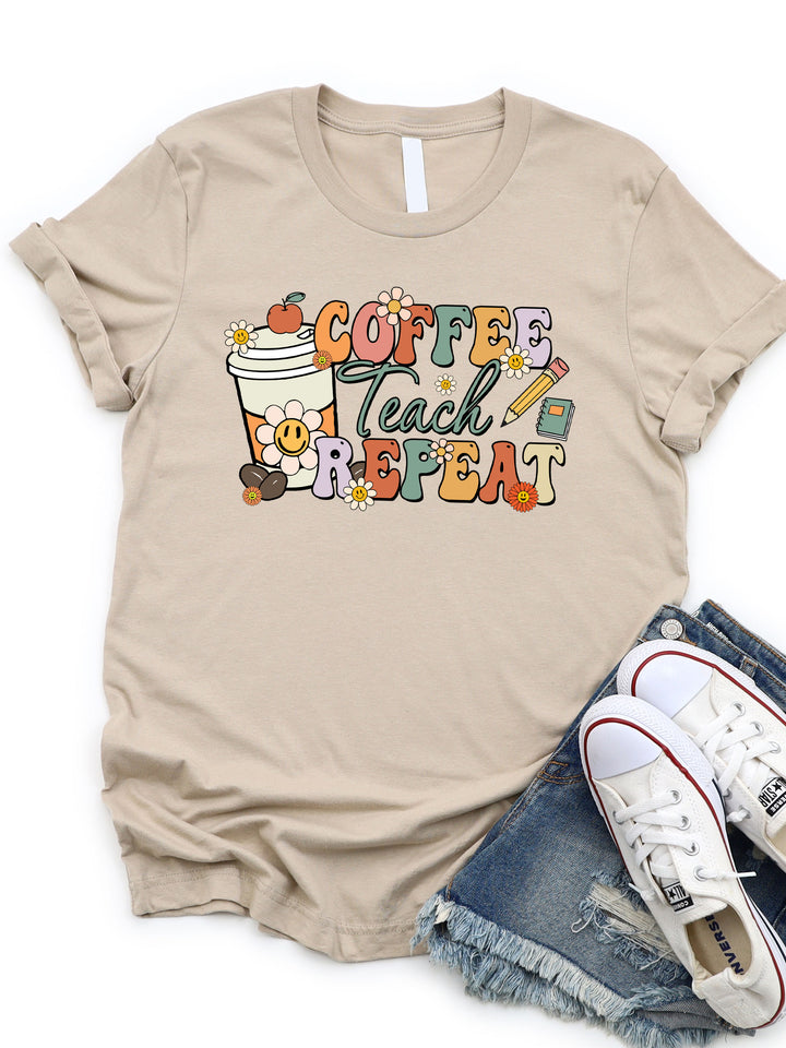 Coffee Teach Repeat Retro Graphic Tee