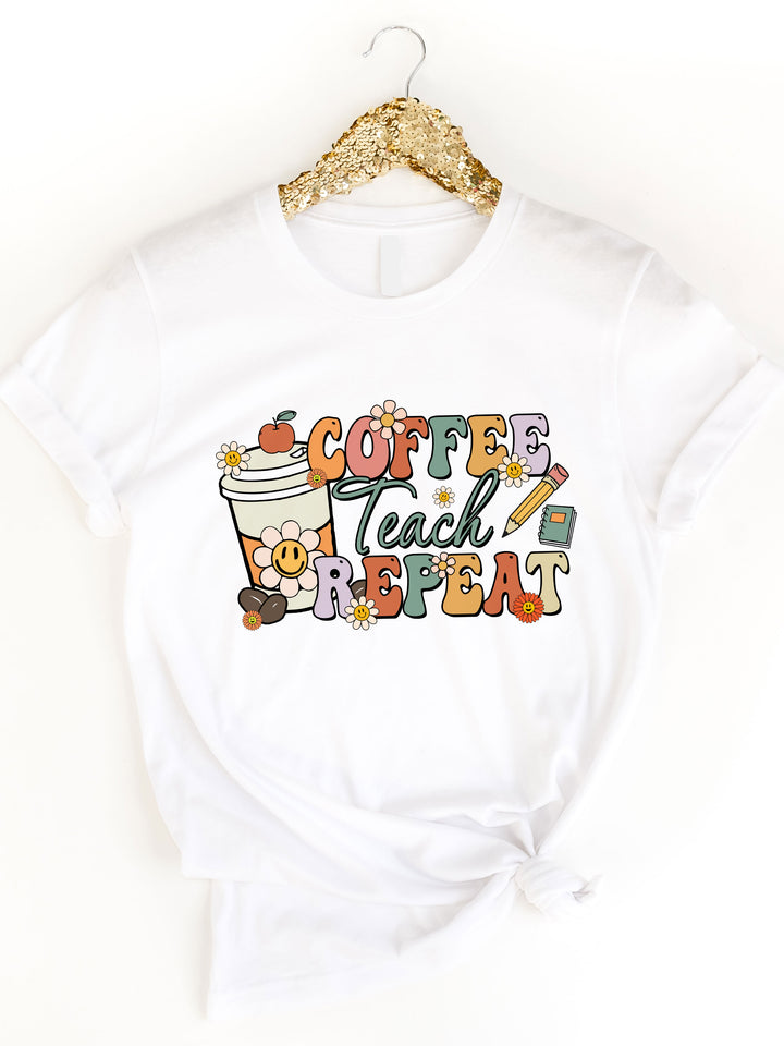 Coffee Teach Repeat Retro Graphic Tee