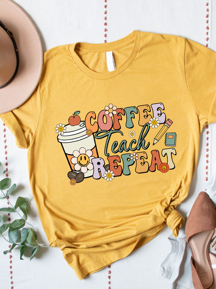 Coffee Teach Repeat Retro Graphic Tee