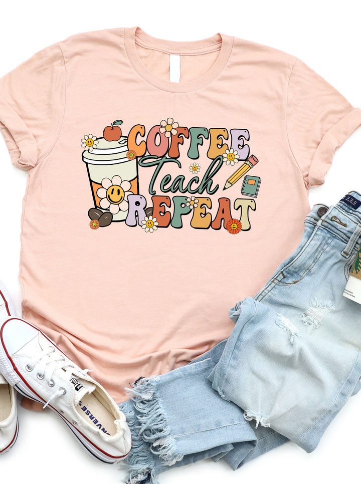 Coffee Teach Repeat Retro Graphic Tee