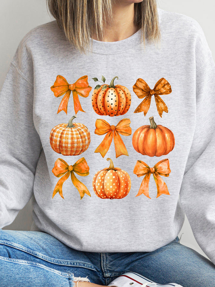Pattern Bows and Pumpkins Graphic Sweatshirt