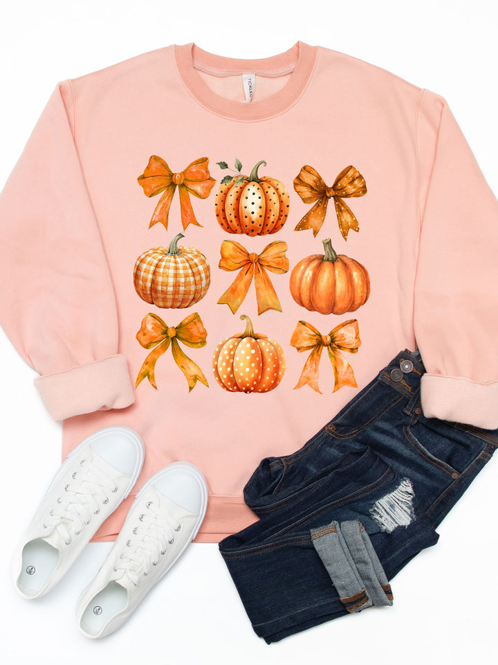 Pattern Bows and Pumpkins Graphic Sweatshirt