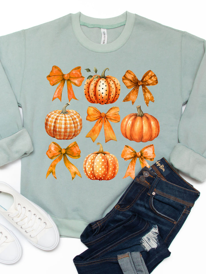 Pattern Bows and Pumpkins Graphic Sweatshirt