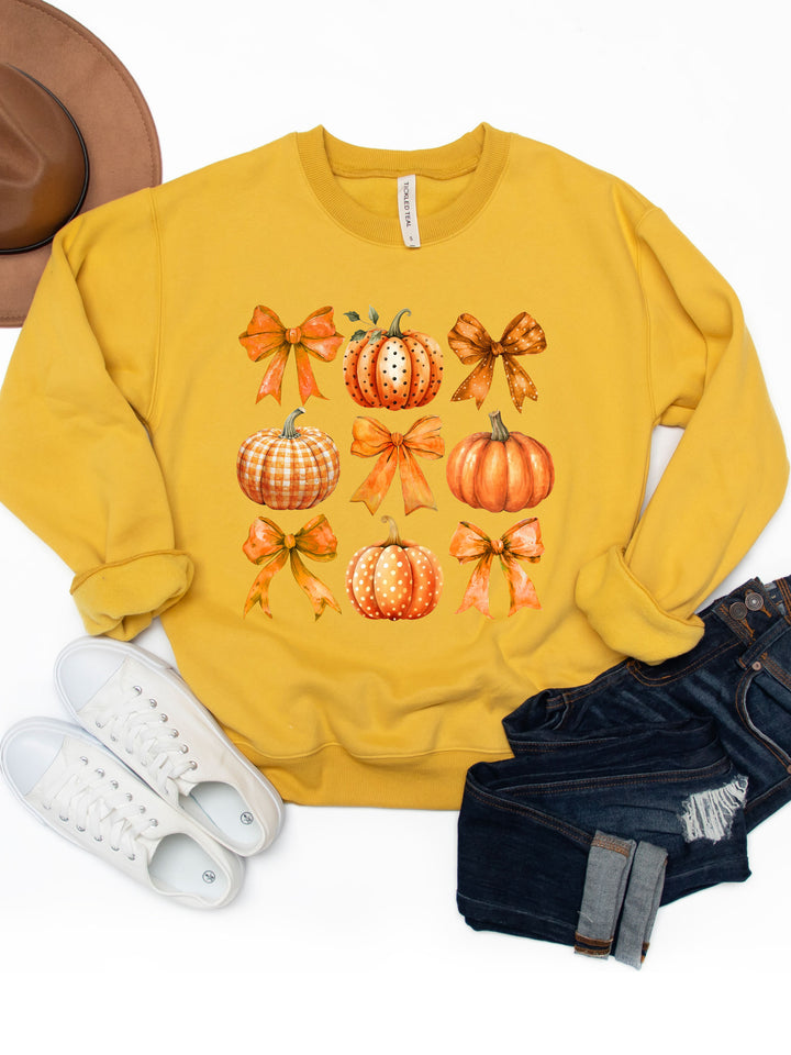 Pattern Bows and Pumpkins Graphic Sweatshirt