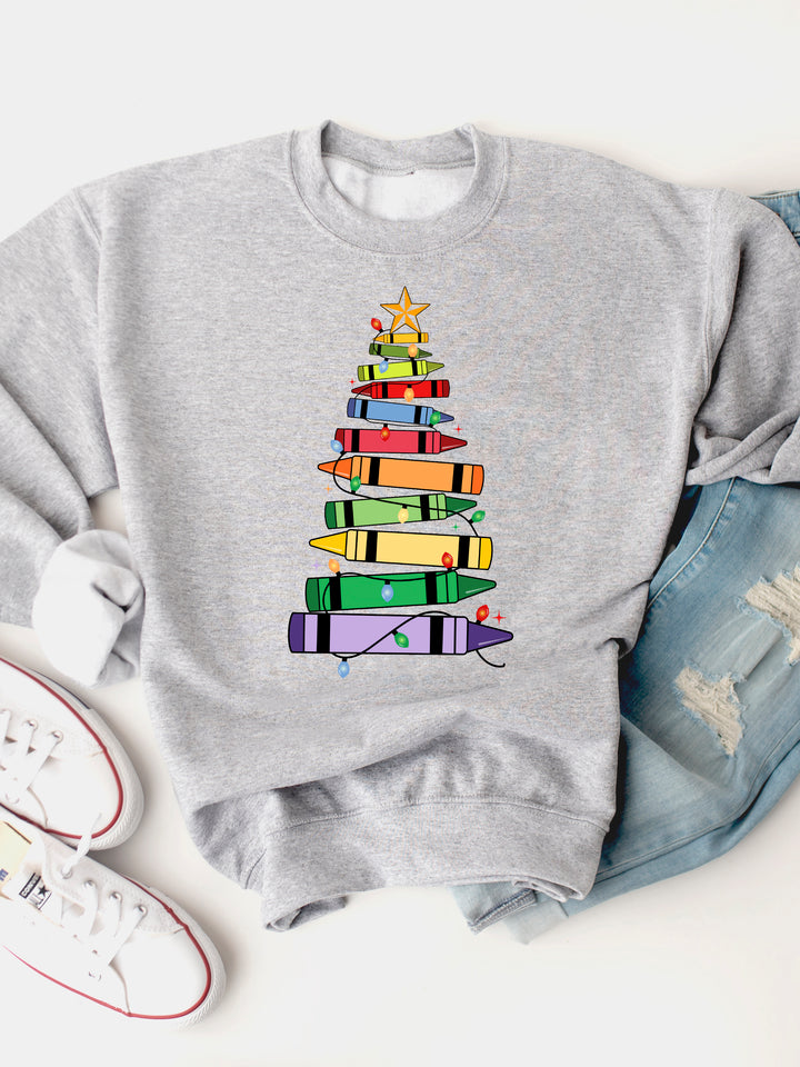 Crayon Christmas Tree - Graphic Sweatshirt