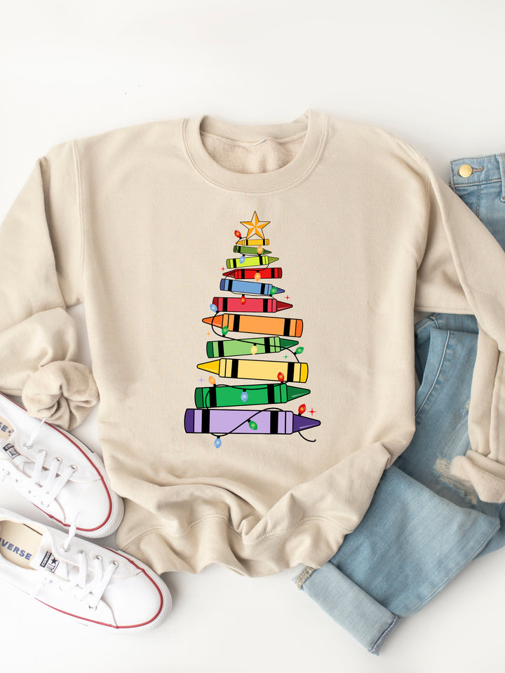 Crayon Christmas Tree - Graphic Sweatshirt