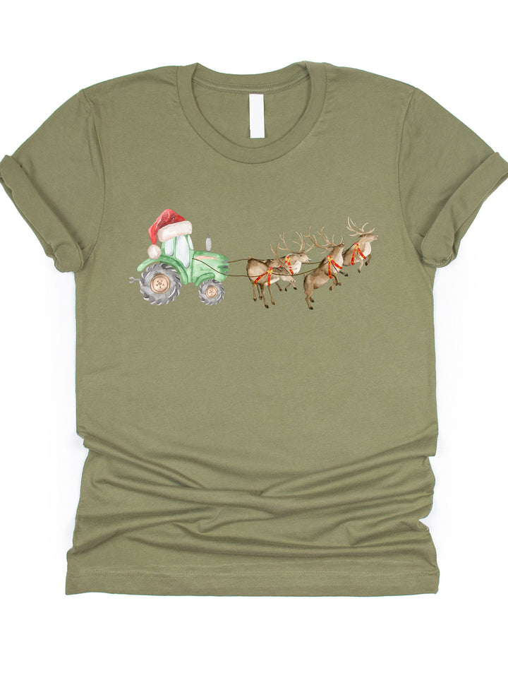 Reindeer pulling Deere Tractor Graphic Tee